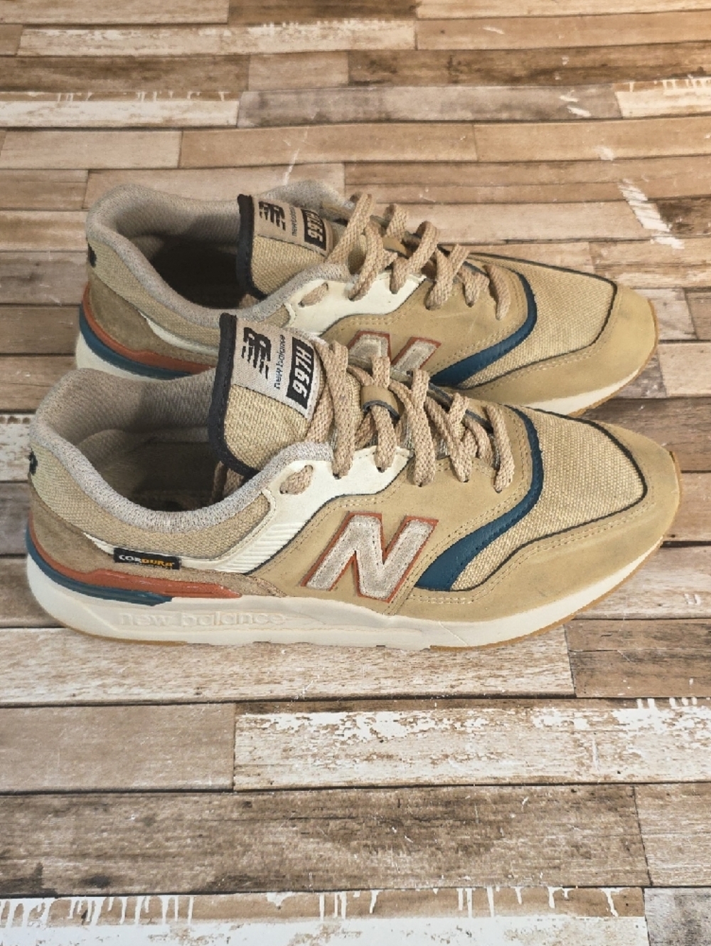 New Balance 997H Beige with Navy & Brown Accent Men's Sneakers